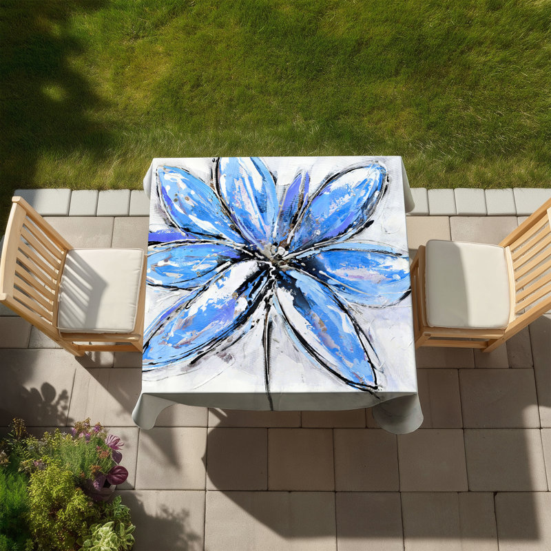 Blue Flower Tablecloth - Indoor Outdoor Home Decor | Flowers Office