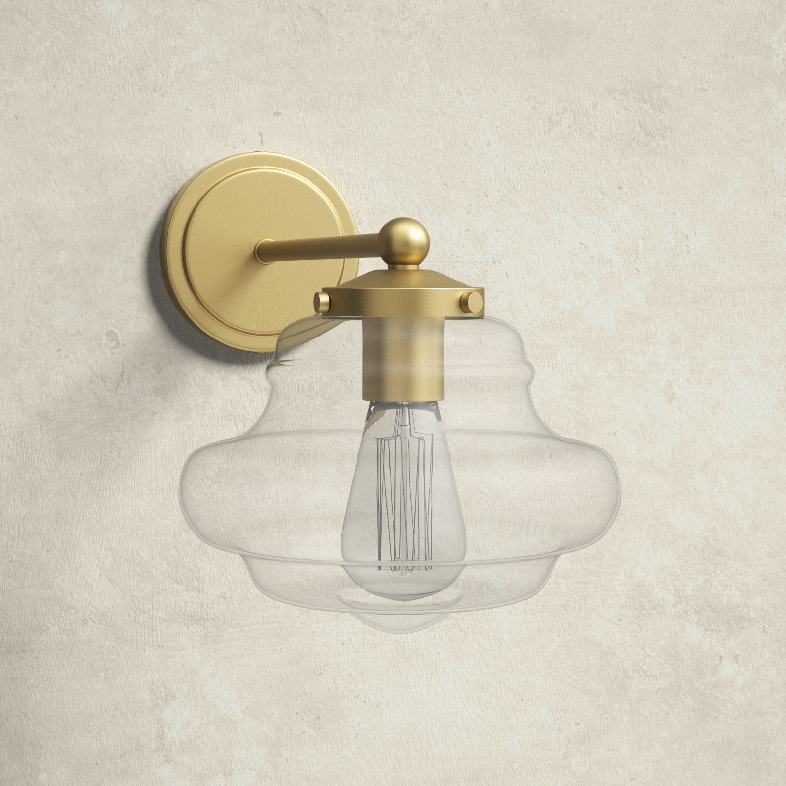 Marah Single Light Glass Dimmable Armed Sconce, Natural Brass