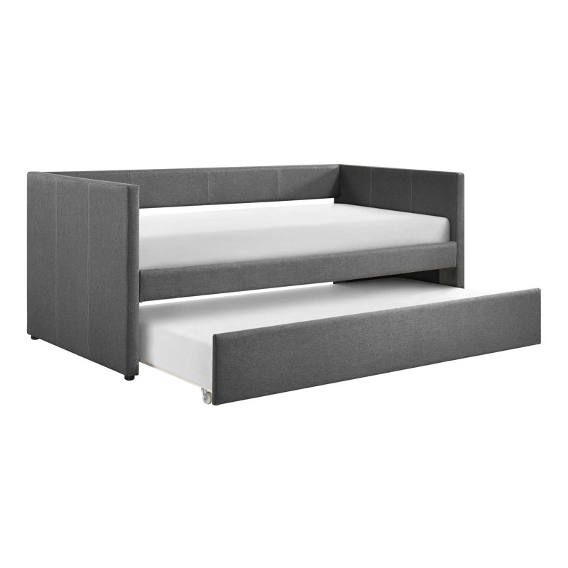 1Pc Daybed With Trundle  Fabric Upholstery Wooden Frame Modern Home Furniture, Dark Gray