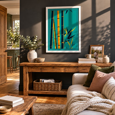 Bamboo in Turquoise Minimalist - Framed Print