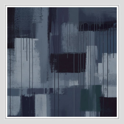 «Dark Blue Abstract Dripping Shapes», art mural sur toile encadrée