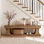 Upholstered Bench with Shelves