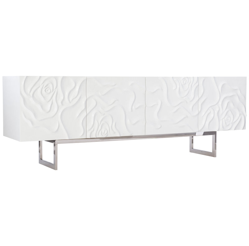 Penrose White Floral Motif Sideboard with Stainless Steel Base
