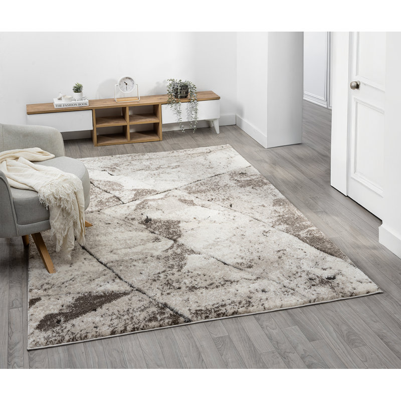 Derel Modern Embossed Contemporary Living Room Area Rug - Slate Design,Mocha, Rectangle 200 x 290 cm