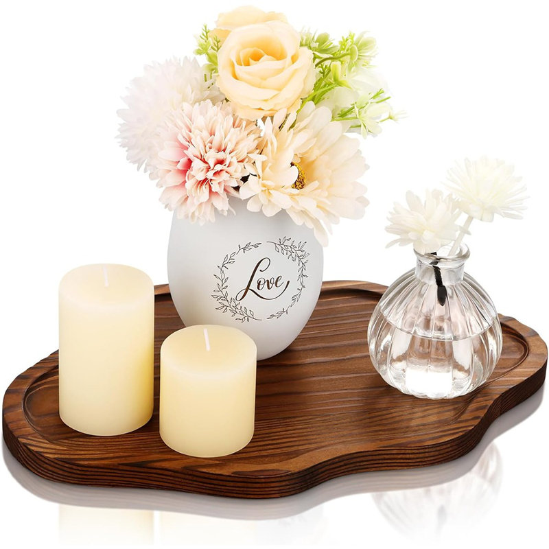 Petit plateau décoratif en bois pour bougies, parfums, bijoux et table basse