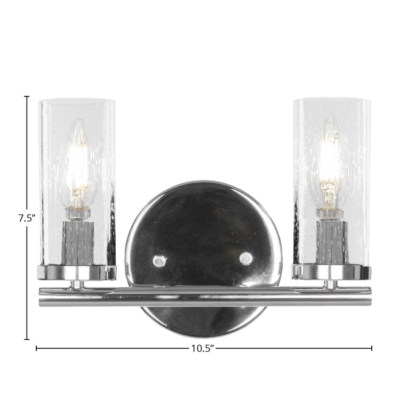 Trinity 2 Light Bath Bar Shown 2.5” Clear Bubble Glass, Chrome