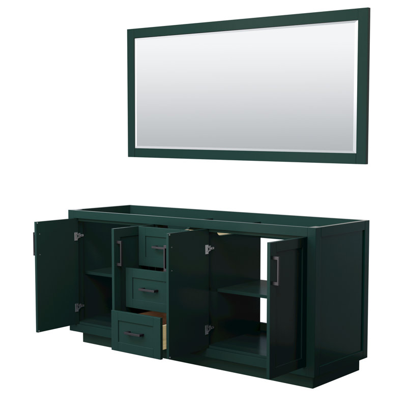 Base de meuble-lavabo double autoportant 71 po avec miroir 70 po Miranda, Vert foncé / noir