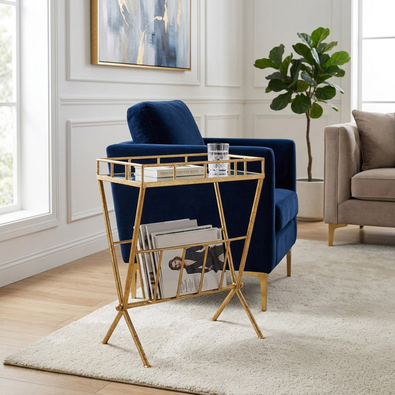 Quinlynn Metal and Glass Two-Tier Bar Cart with Decorative Frame for Stylish Serving and Storage