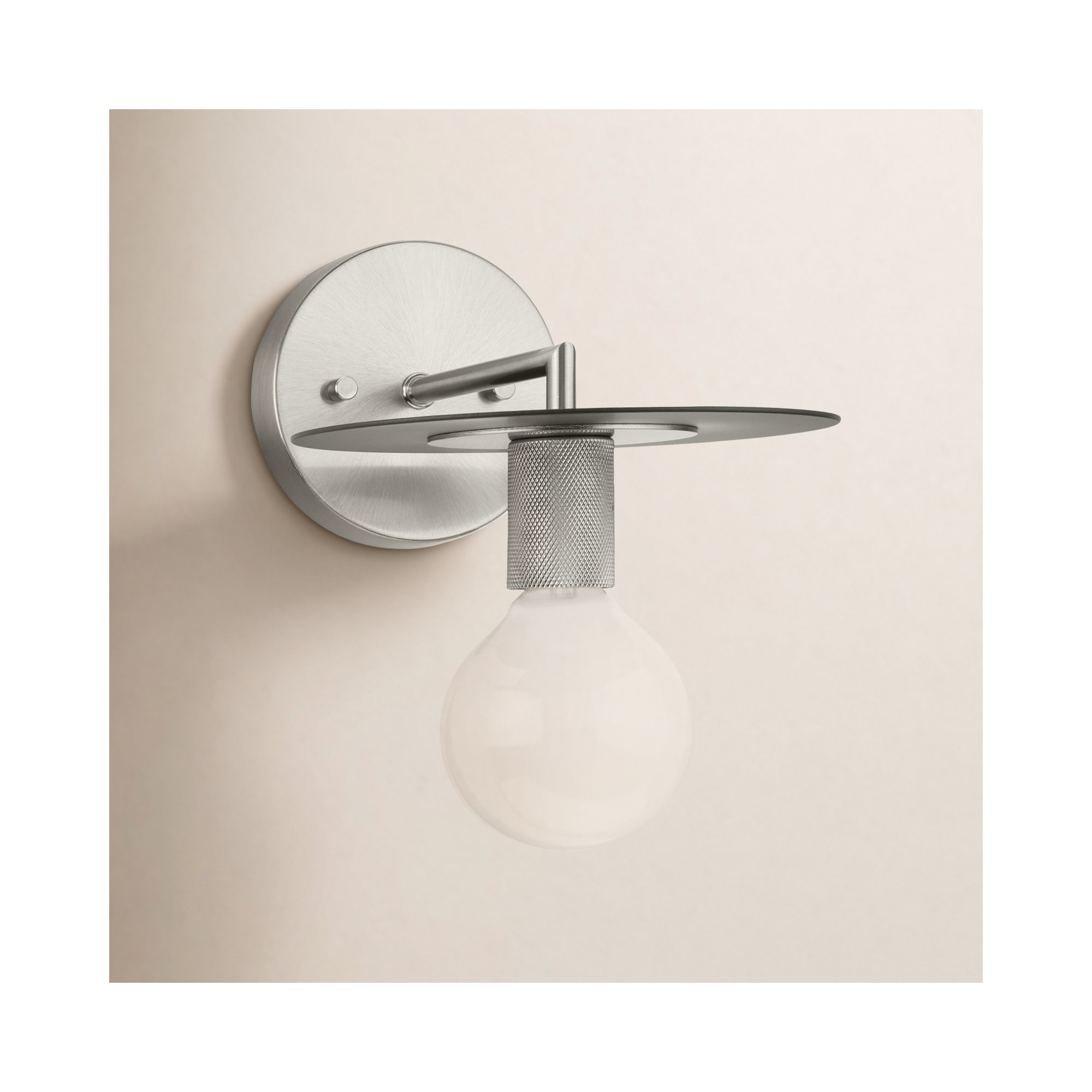 Single Light Steel Dimmable Armed Sconce, Brushed Nickel