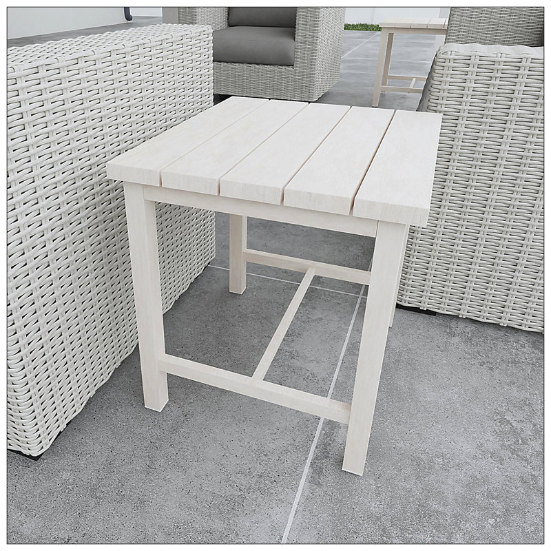 Durable Outdoor End Table - Solid Aluminum Construction, Whitewashed Birch Look - Natural Charm, Adjustable Levellers