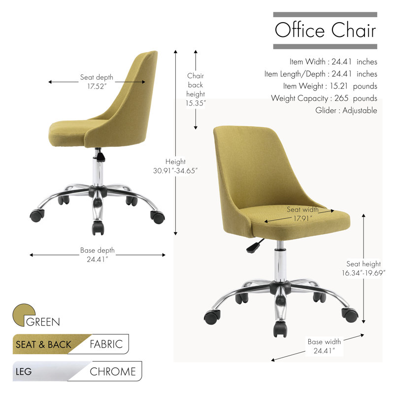 Viggo Fabric Office Chair with Chrome Base, Green