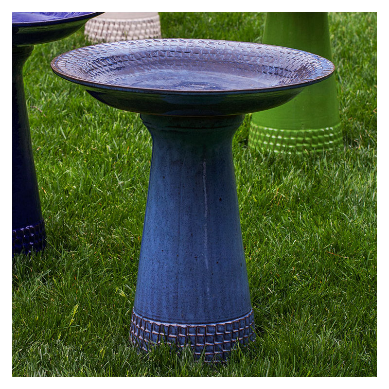 Tattersall Glazed Birdbath, French Blue
