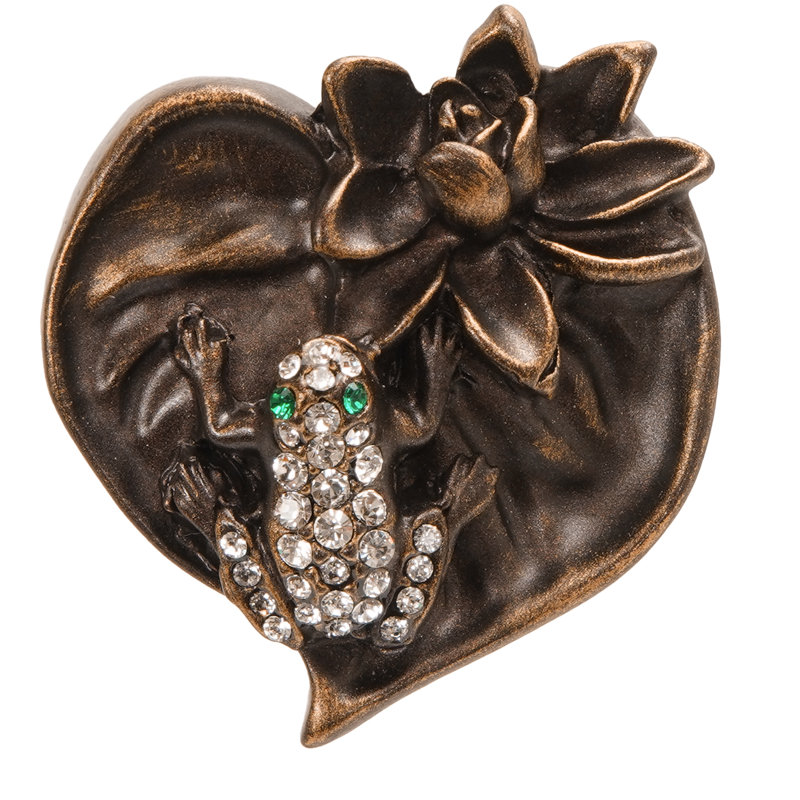 Lily Pads; lily pad & frog large knob decorated with swarovski crystals in finish Chalice, Oil Rub Bronze
