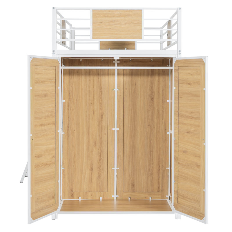 Lit mezzanine avec bureau en L et garde-robe, Blanc