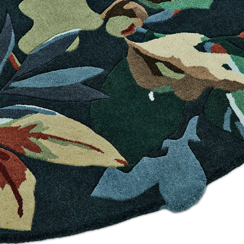 Hand Tufted Wool Floral Area Rug, Round 4'11"