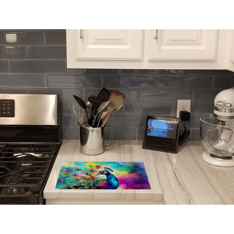 Hippie Animal Peacock Glass Cutting Board