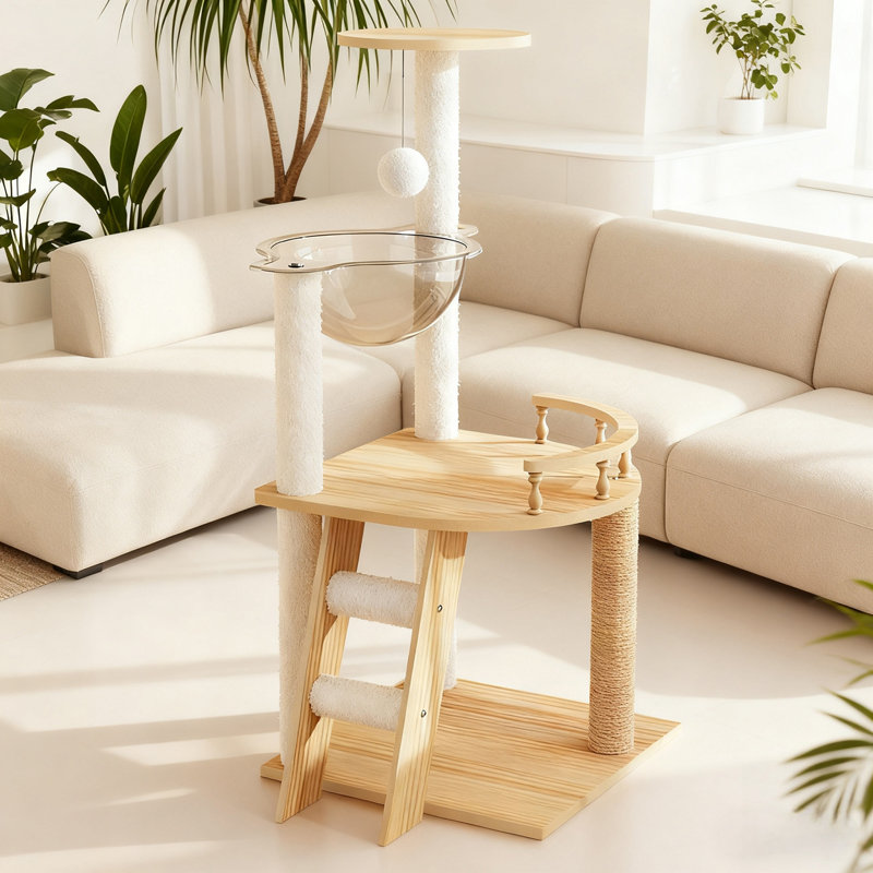Tour à chat moderne avec poteaux à griffes recouverts de sisal, perchoir supérieur et hamac en acrylique pour chats d'intérieur de toutes tailles