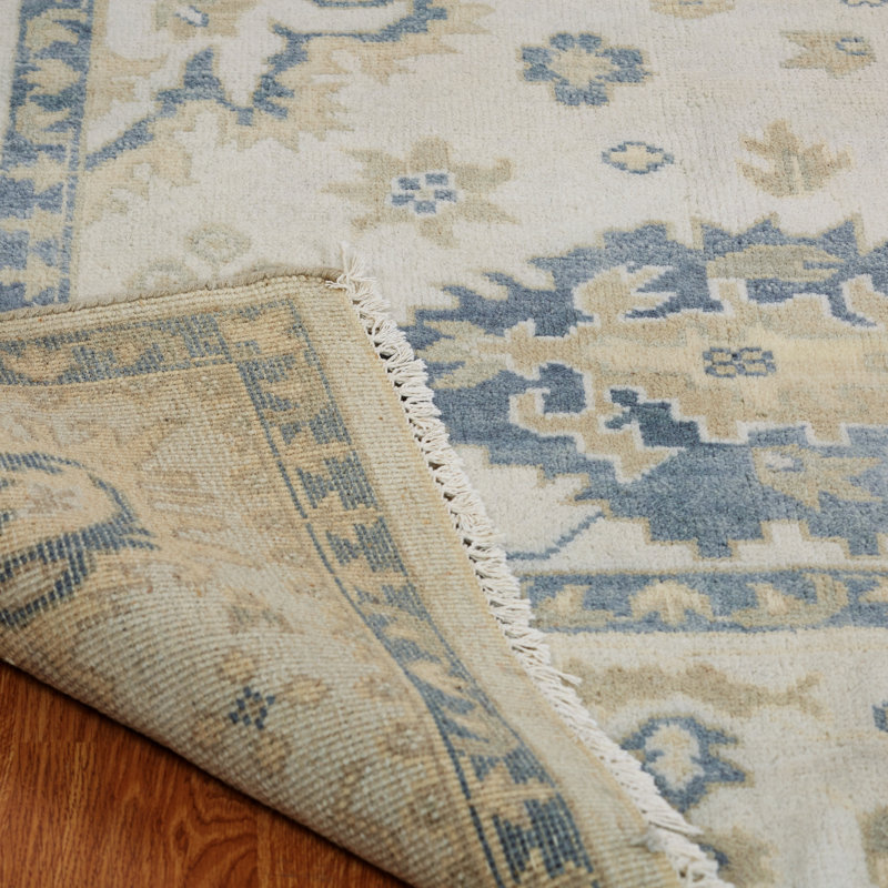 Lillie Hand Knotted Wool Oriental Area Rug in Ivory, Rectangle 8'6" x 11'6"