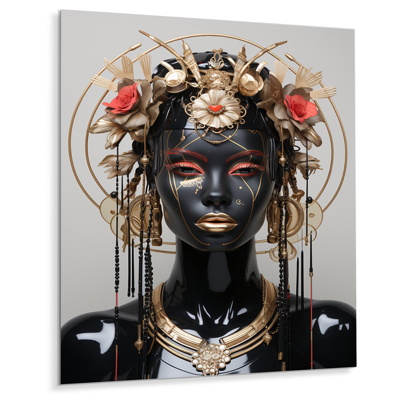 Verre doré et noir femme Essence II - art mural africain en métal, H 20 po x l 12 po x P 1 po