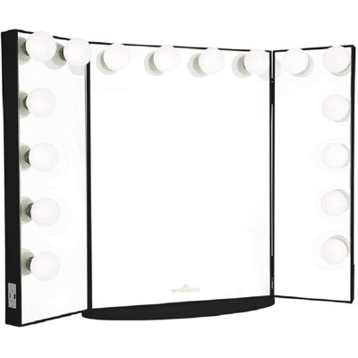 Hollywood Glow Pro Trifold Vanity Mirror with Clear LED Bulbs Dressing Mirror USB Charging Ports