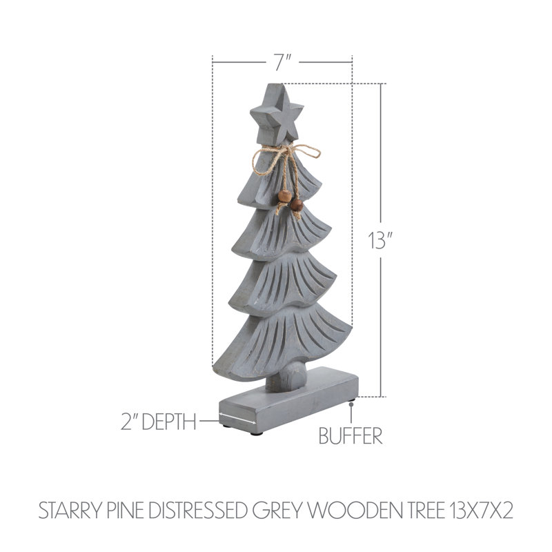 Starry Pine Distressed Grey Wooden Tree, 13" H x 7" W x 2" D