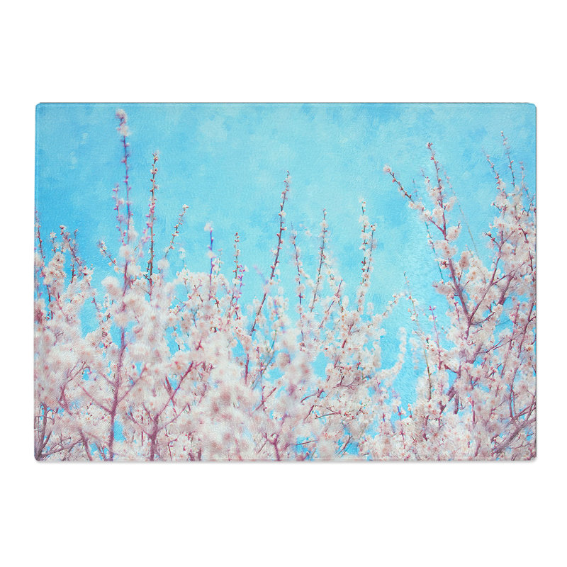 Tempered Glass Top of the Blossom Tree Painting Chopping Board, 28.5 cm x 39 cm