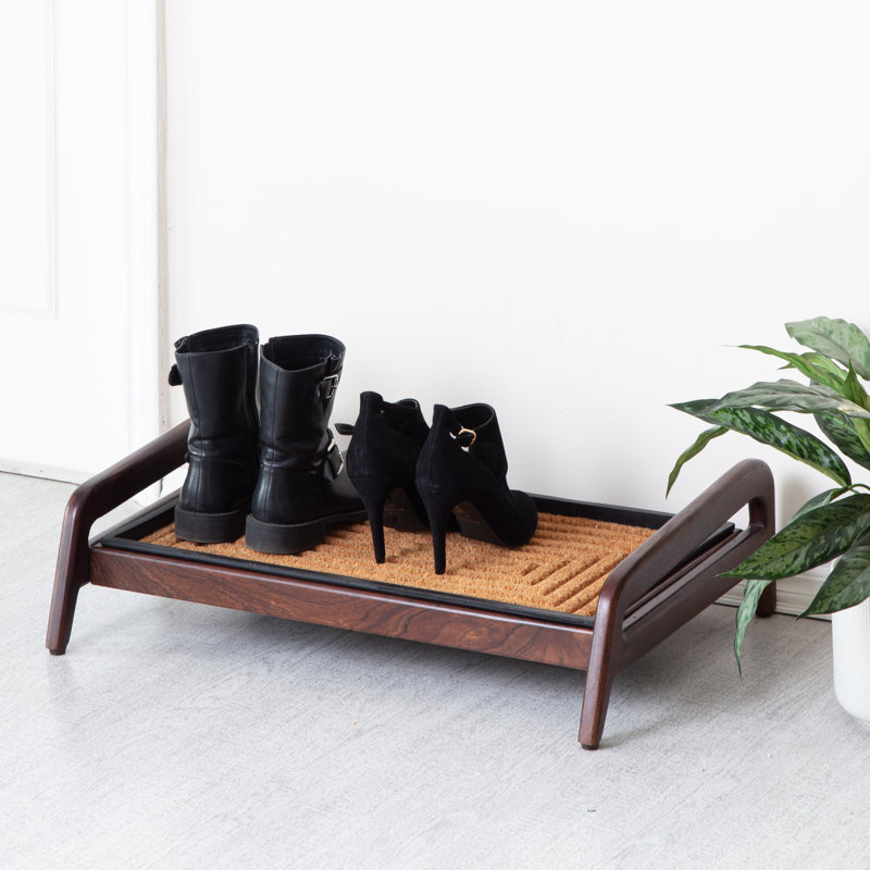 Support à bottes en bois massif de qualité supérieure avec tapis en fibre de coco naturelle - Rangement pour chaussures