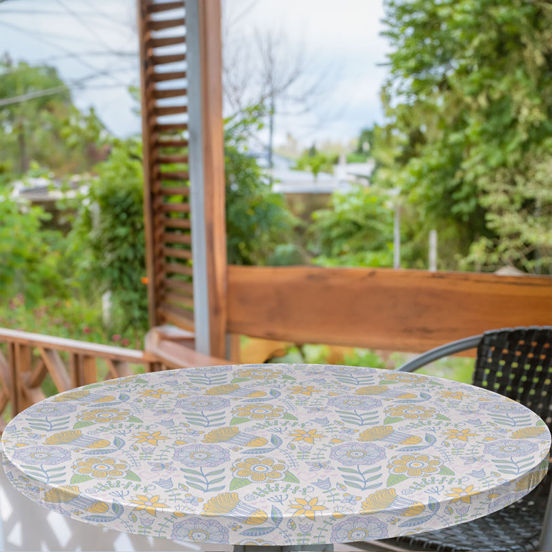 Winston Porter Garden Art Fitted Round Tablecloth Diameter Multicolor, 47.24" Round
