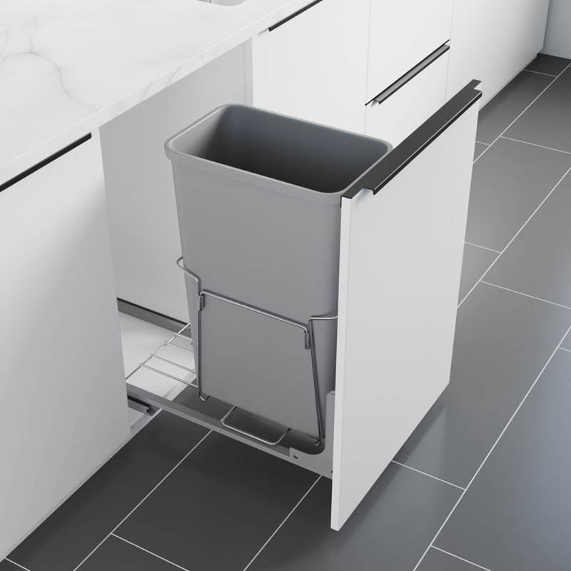 Dowell 15" Single Pullout Kitchen Trash Can with Soft-close Slides - Aluminum, 50 Qt. -Single