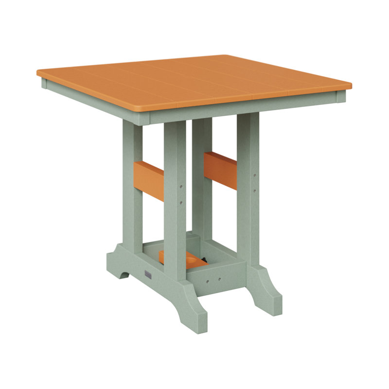 Garden Classic Outdoor Square Bar Table, Seafoam, Mango Orange, 35.5" H x 33" W x 33" D