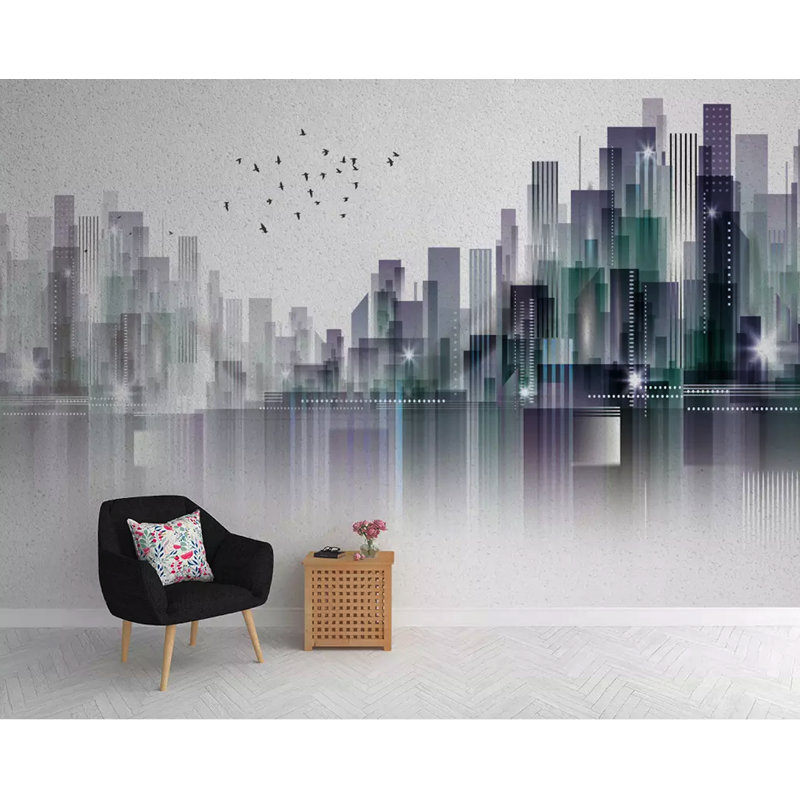 Murale skyscrapers foncé cityscape Anotidashe, L 98 po x l 150 po