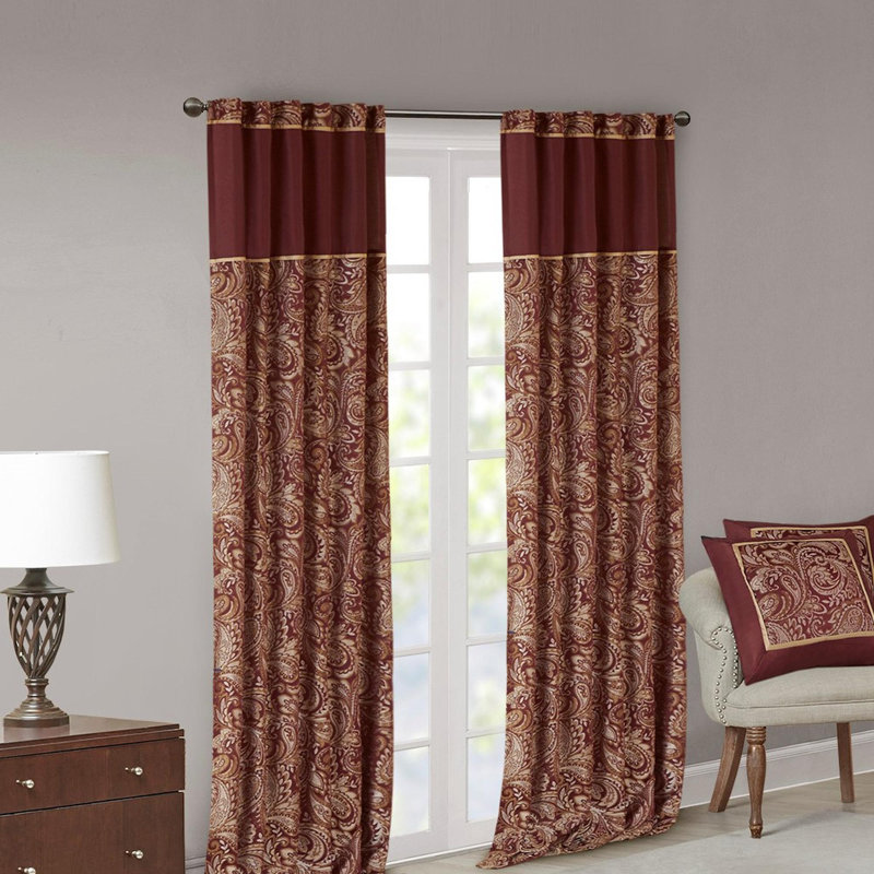 Jacquard Curtain Panel Pair(2 Pcs Window Panels), 50" W x 108" L, Burgundy