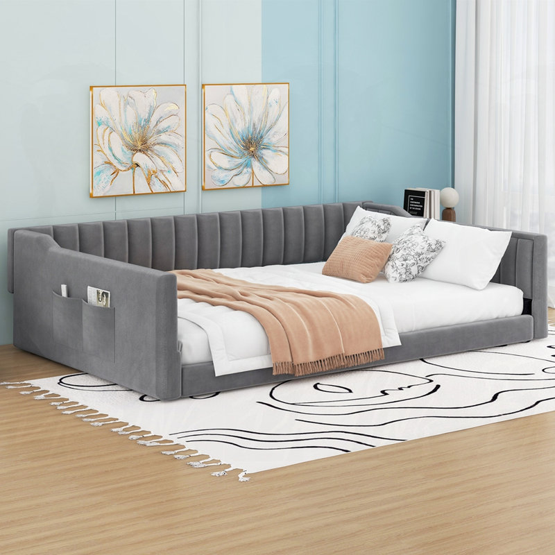 Lit de jour en velours, Double XL, Gris