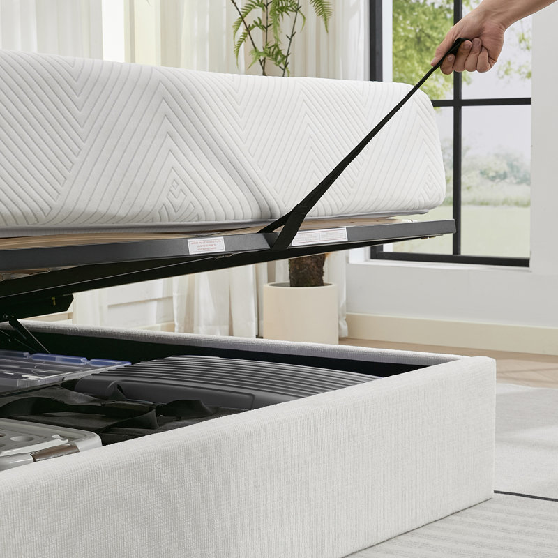 Lit plateforme tapissier avec rangement relevable Luxlury Arch, Très grand lit