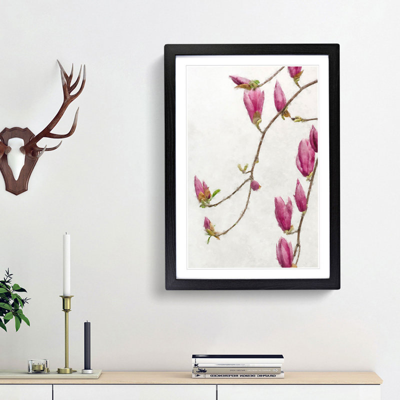 Pink Floral Flowers - Framed Print, 87cm H x 62cm W x 2cm D, Black Framed
