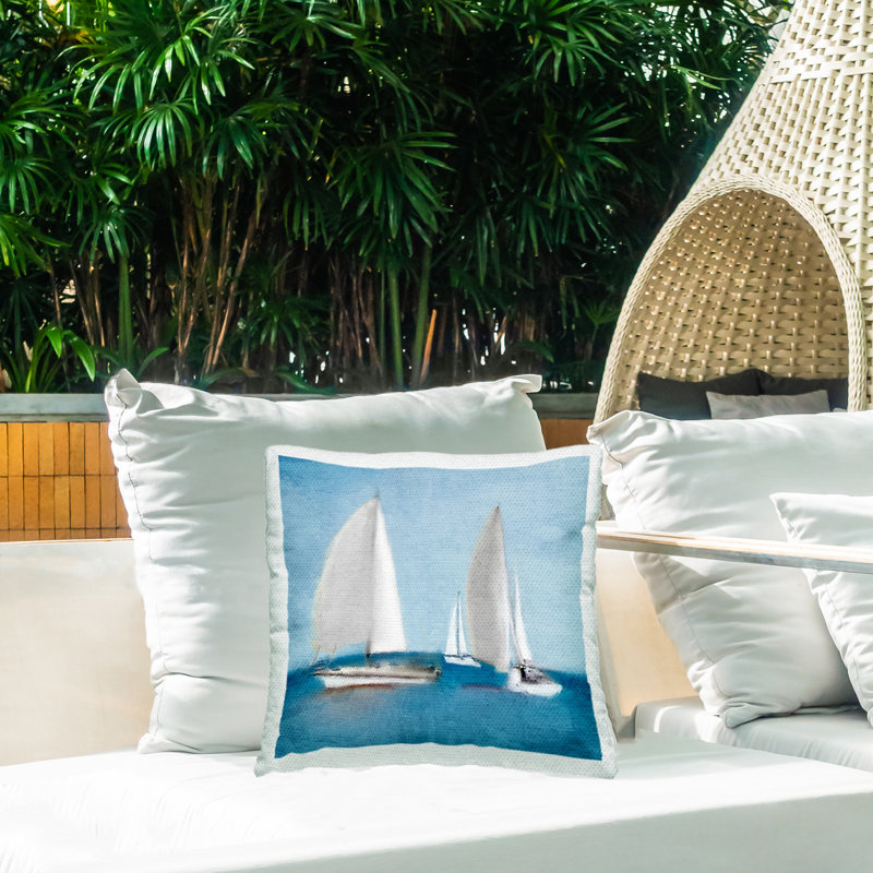 Coussin d'extérieur Tranquil Sail Sailers Floating Ocean Surface Scene par Kim Allen