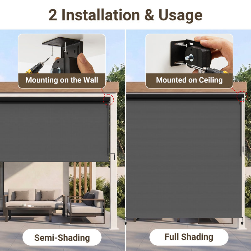 Cordless Outdoor Roller Shade, Assembly Free Patio Blinds with Upgraded 420 GSM Fabric for 95% UV Protection, Sun Shade for Indoor & Outdoor Spaces