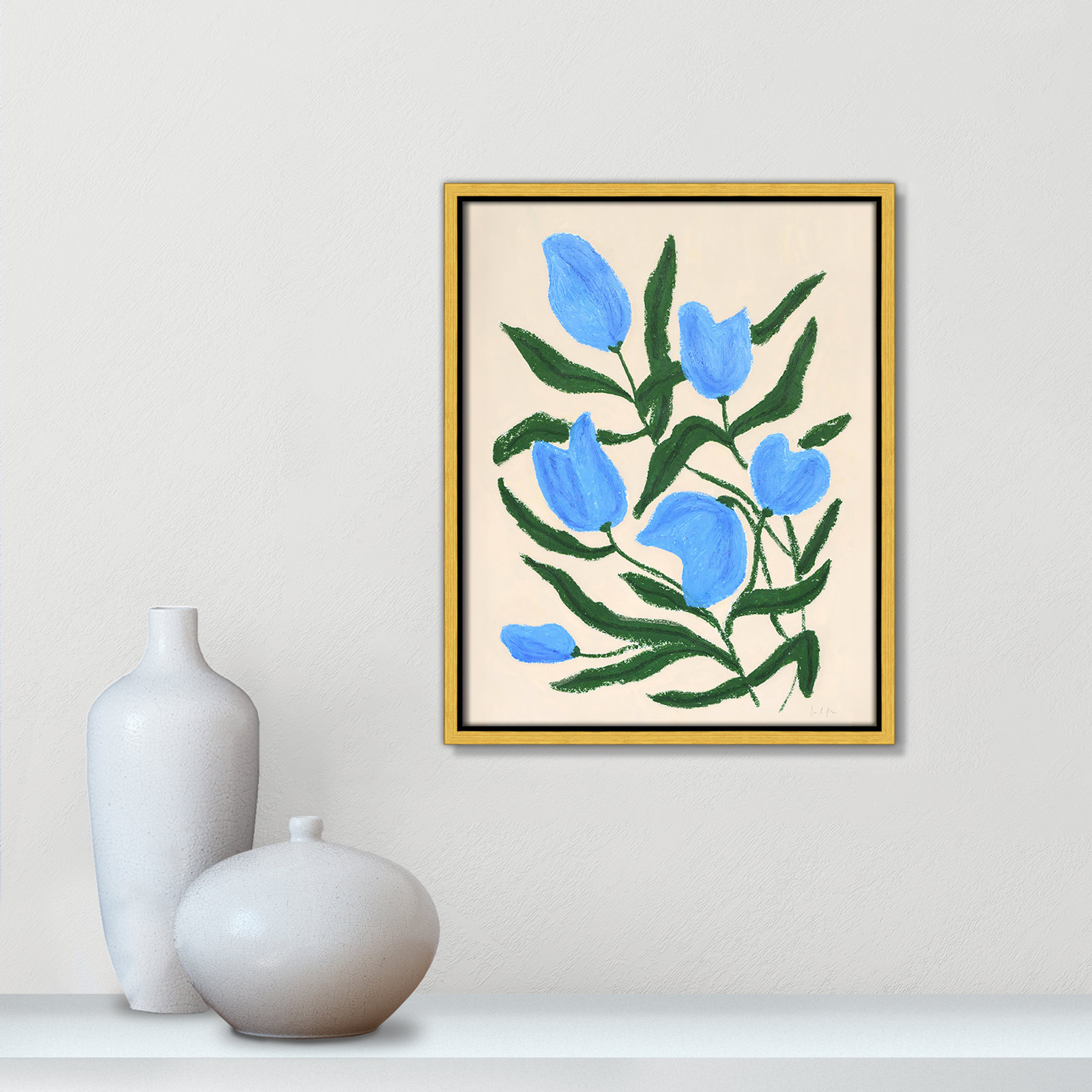 Blue Tulips Print by Camilla Bergqvist, 15.5" H x 12.5" W, Gold