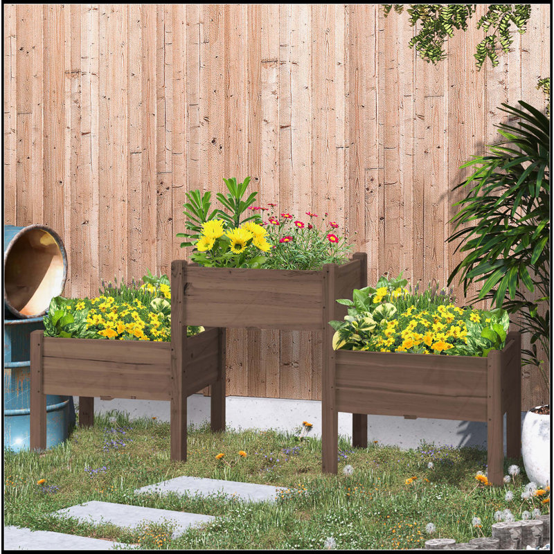 Lit de jardin surélevé avec 3 jardinières