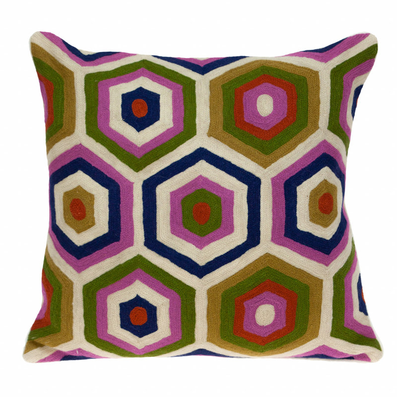 20" Multicolor Geometric Embroidered Cotton Throw Pillow