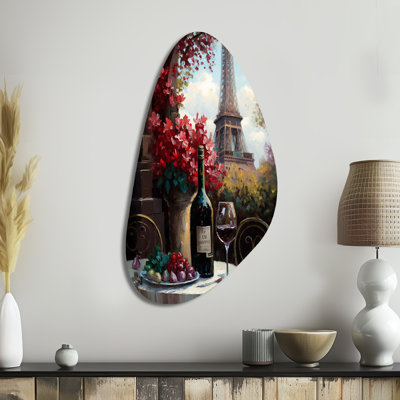Savouring Red Wine By The Paris Eiffel Tower II - French Landscape Fall Shape Assymterical Metal, art mural