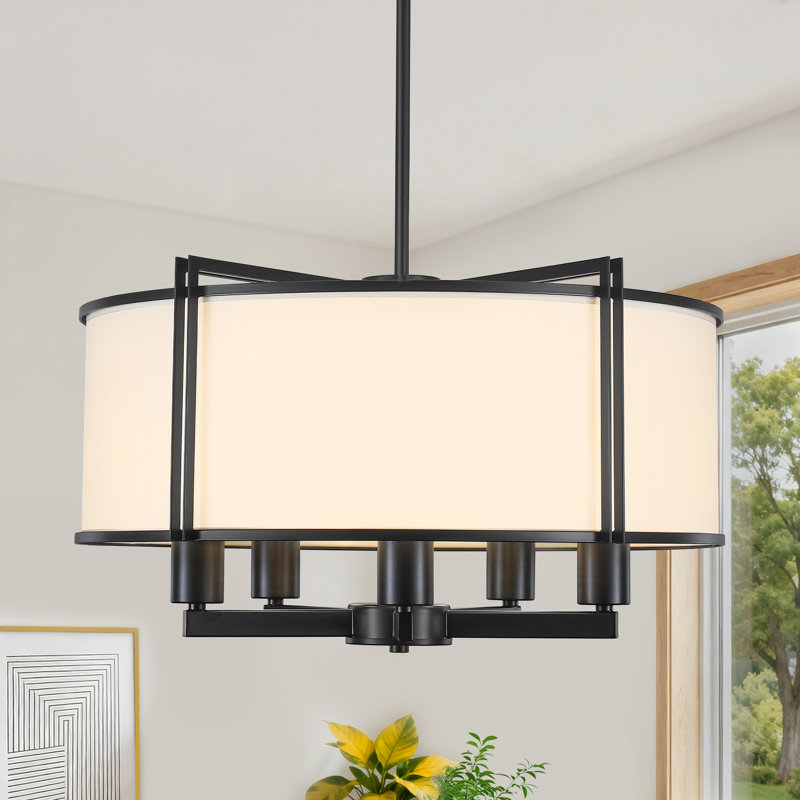 Estrella - Lustre tambour en métal à 5 lumières à intensité variable pour salon, Noir