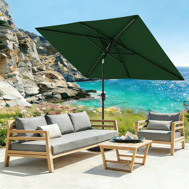 Parasol rectangulaire 10 'x 6,5' avec manivelle et bouton poussoir inclinable pour le jardin, la terrasse, la pelouse, Vert