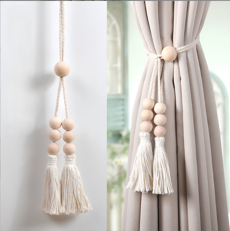 Nordic minimalist wooden beads and tassels Curtain Tiebacks