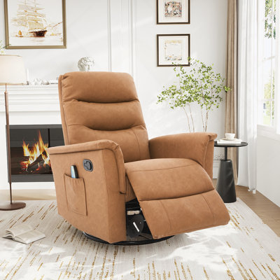 Fauteuil inclinable manuel avec fauteuil à bascule et fauteuil pivotant et inclinable avec fonction de massage à 8 points et dossier réglable pour le salon, la chambre à coucher et la chambre de bébé, brun