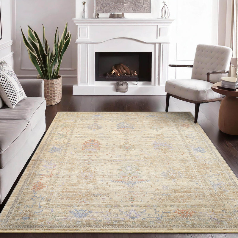 Mona Power Loom Polyester/Polypropylene Plastic Geometric Area Rug in Beige/Light Blue, Rectangle 9' x 12'