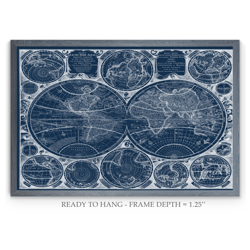 «World Globes Blueprint» par Paul Cezanne - reproduction d'art encadrée, H 16 po x l 22 po x P 1 po, Cadre de toile gris