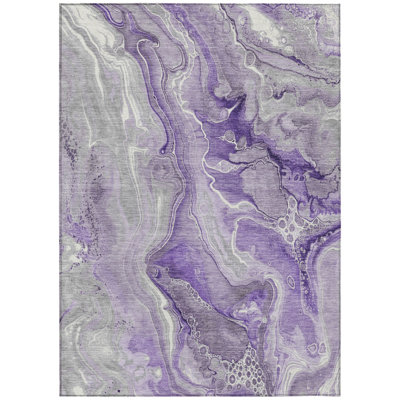 3' X 5' Purple And Ivory Abstract Washable Indoor Outdoor Area Rug