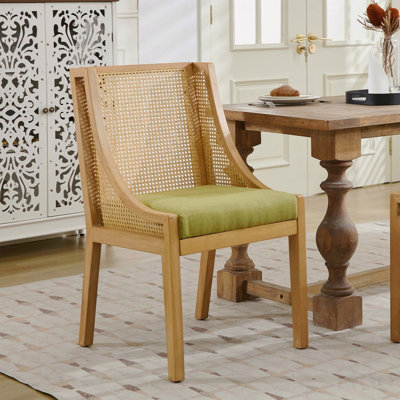 Chaises de salle à manger, structure en bois massif avec accoudoirs décoratifs, siège rembourré en lin, chaises d'appoint de style rustique en bois