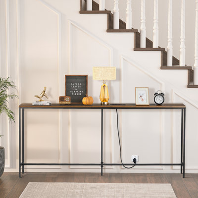 70.9'' Narrow Long Rustic Entryway Table for Behind the Living Room Sofa with 2 Power Outlets and USB Ports
